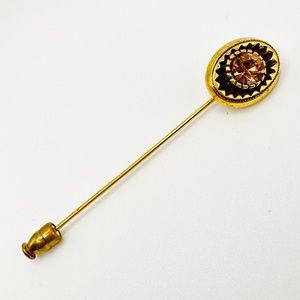 Vintage Mid Century Gold Tone Stick Pin Oval with Topaz Color Stone